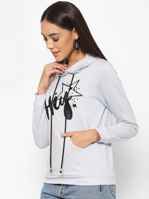 

HOUSE OF KKARMA Women Blue Embroidered Hooded Sweatshirt