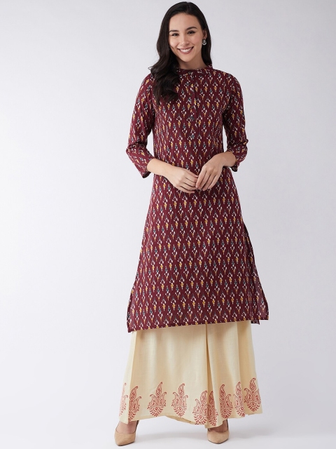 

InWeave Women Brown & Cream-Coloured Printed Kurta with Palazzos