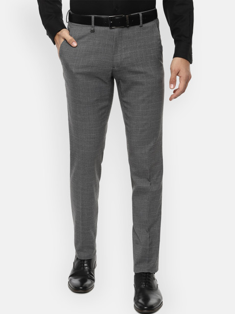 

Van Heusen Men Grey Slim Fit Checked Formal Trousers