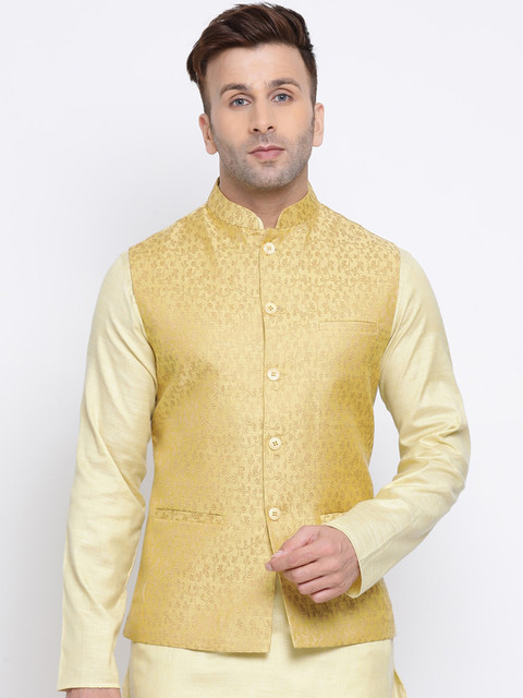 

NAMASKAR Men Beige Solid Nehru Jacket