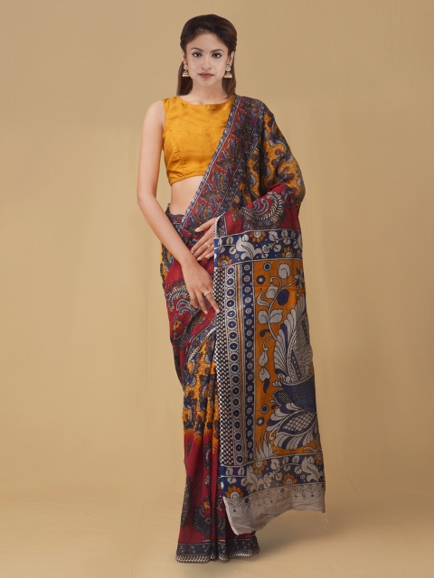 

Unnati Silks Yellow & Brown Pure Cotton Printed Kota Saree