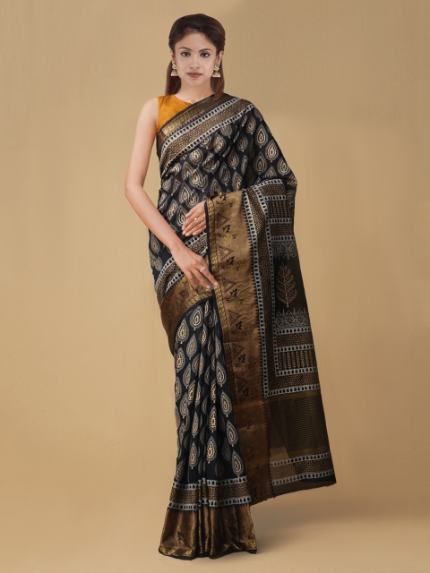 

Unnati Silks Black & Gold Silk Cotton Printed Saree