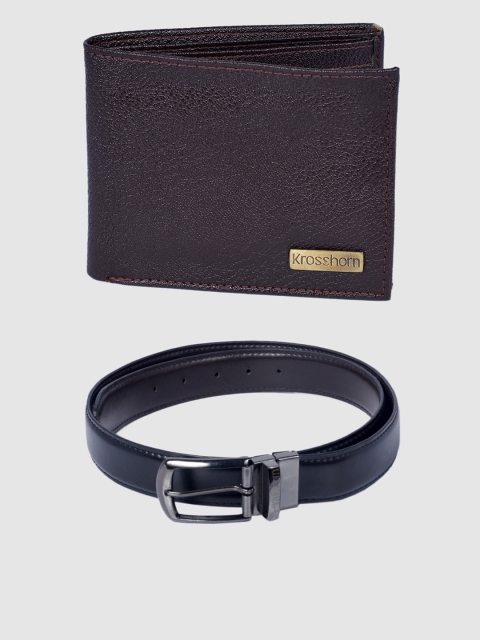 

Krosshorn Men Brown & Black RFID Protected Genuine Leather Accessory Gift Set
