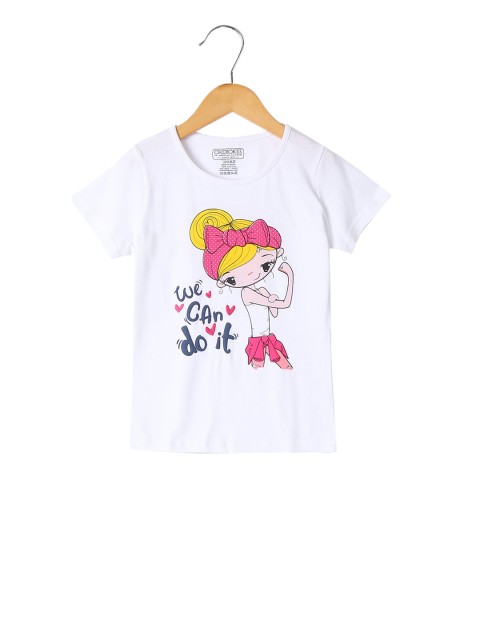 

Cherokee Girls White Printed Round Neck T-shirt