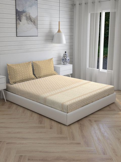 

Boutique Living India Beige & Brown Geometric 300 TC Cotton 1 King Bedsheet with 2 Pillow Covers
