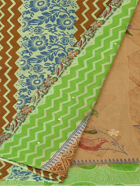 

Pothys Beige & Green Pure Cotton Printed Saree