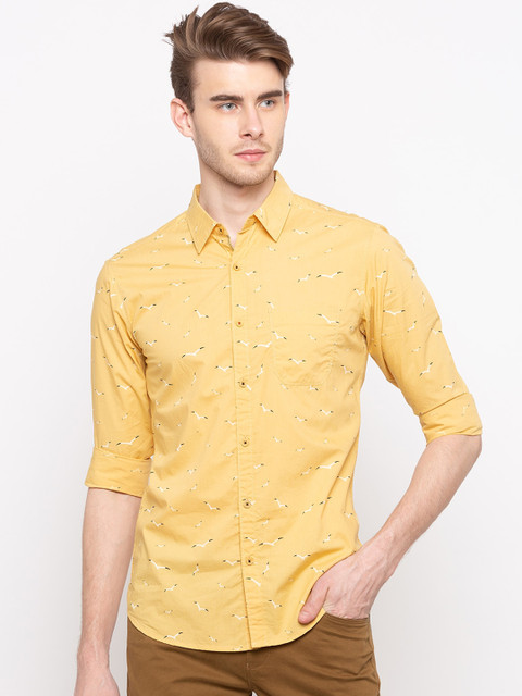 

SPYKAR Men Yellow Slim Fit Printed Casual Shirt