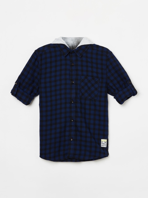 

Bossini Boys Blue & Black Regular Fit Checked Casual Shirt