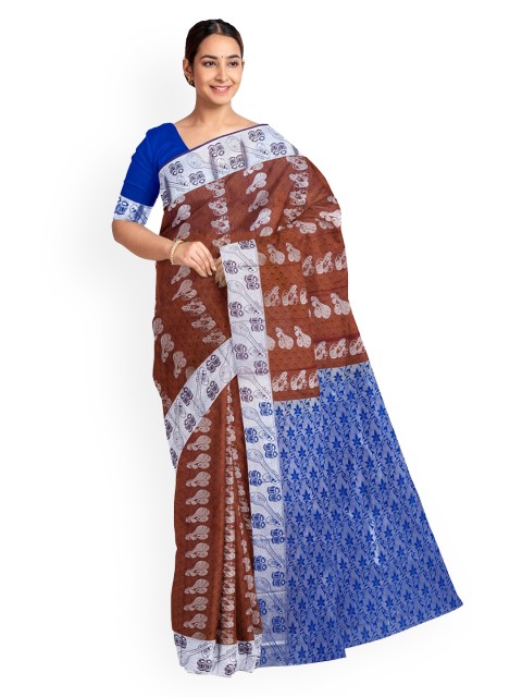 

KLM Fashion Mall Brown & Blue Art Silk Woven Design Saree