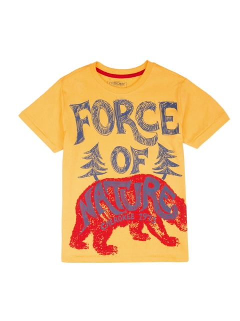

Cherokee Boys Yellow Printed Round Neck T-shirt