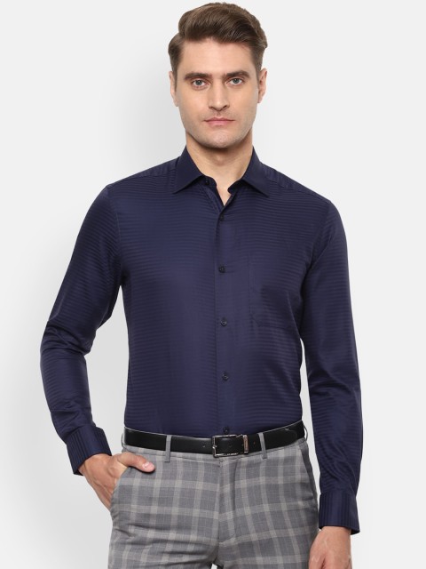 

Louis Philippe Men Navy Blue Regular Fit Striped Formal Shirt