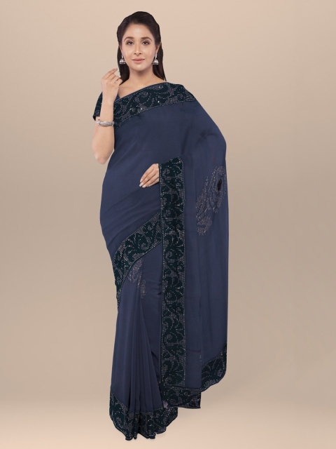 

KLM Fashion Mall Navy Blue Solid Poly Georgette Saree