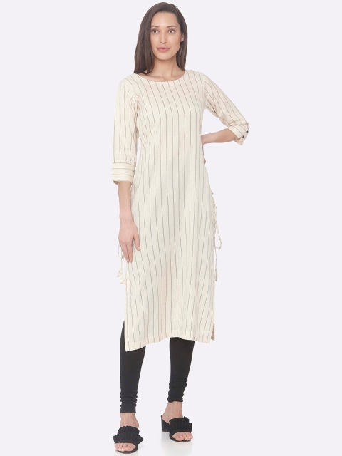 

RAISIN Women Cream-Coloured Striped Straight Kurta