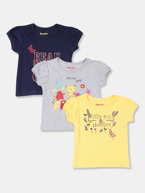 

Donuts Girls Multicoloured Pack of 3 Printed Round Neck T-shirt, Multi