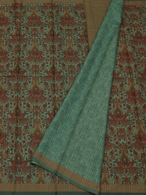 

Pothys Sea Green Printed Jute Silk Saree