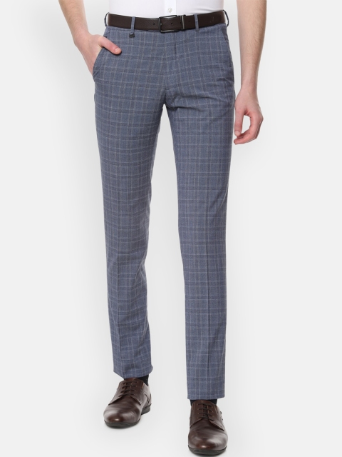 Van Heusen Men Grey Slim Fit Checked Formal Trousers
