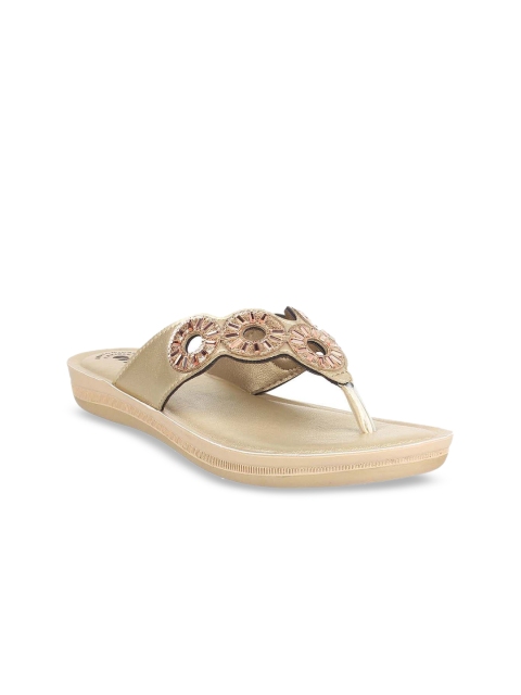 Inblu Women Gold-Toned Embellished Open Toe Flats