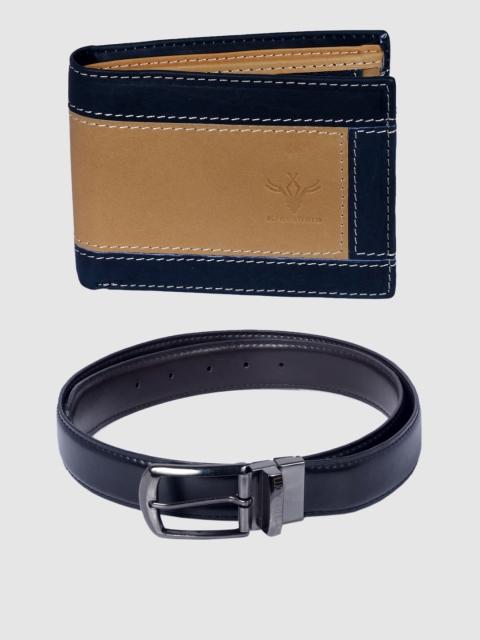 

Krosshorn Men Tan Brown & Blue Solid Leather Accessory Gift Set