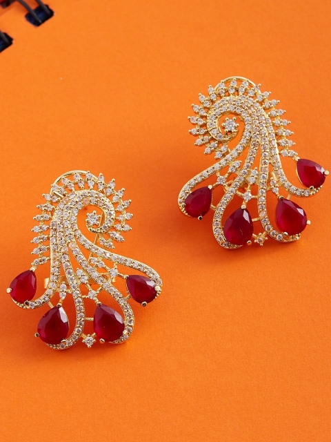 

GloBox By ZeroKaata Gold-Plated & Maroon Quirky Drop Earrings