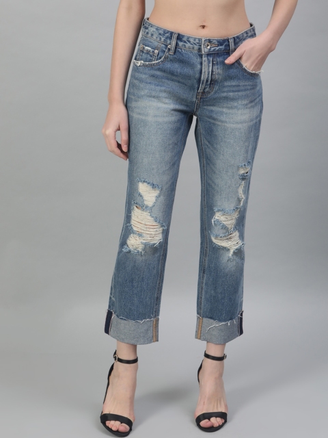 

STREET 9 Women Blue Tapered Fit Mid-Rise Highly Distressed Stretchable Jeans