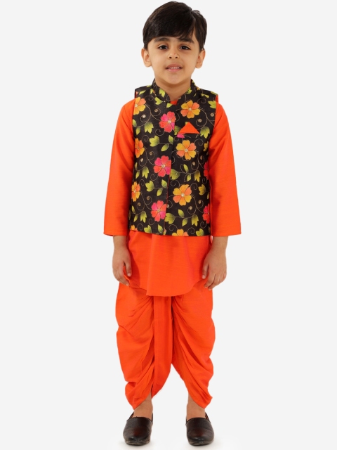 

Lil Peacock Boys Orange & Black Solid Kurta with Dhoti Pants