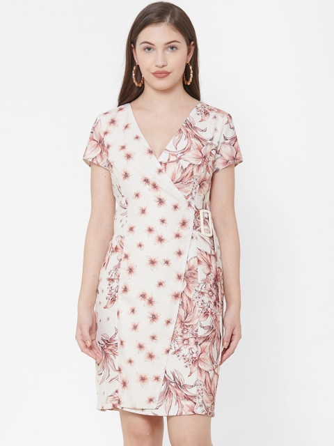 

bebe Women Pink Printed Wrap Dress