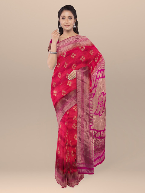 

KLM Fashion Mall Red & Pink Silk Blend Woven Design Saree