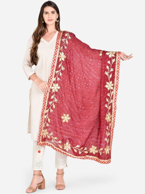 

Dupatta Bazaar Women Maroon & White Bandhani Dyed Gotta Patti Dupatta