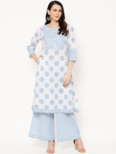 

Ramas Women Blue & White Printed Kurta with Palazzos