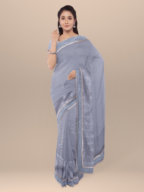 

KLM Fashion Mall Grey Embellished Silk Blend Saree