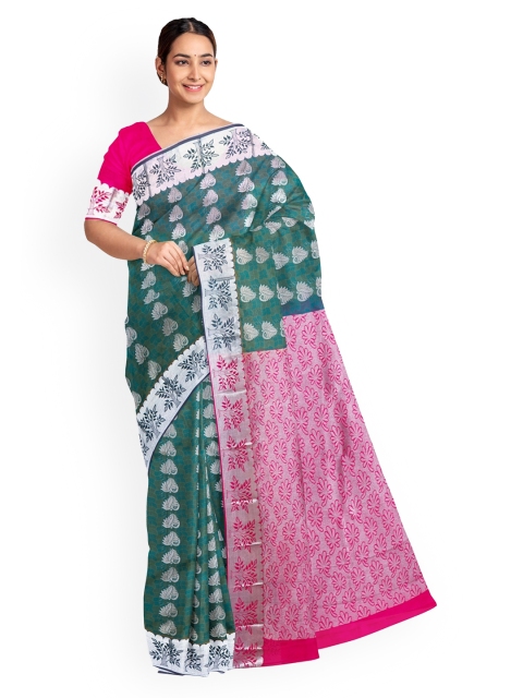 

KLM Fashion Mall Green & Pink Art Silk Woven Design Saree
