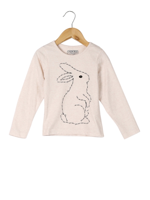 

Cherokee Girls Cream-Coloured Printed Round Neck T-shirt