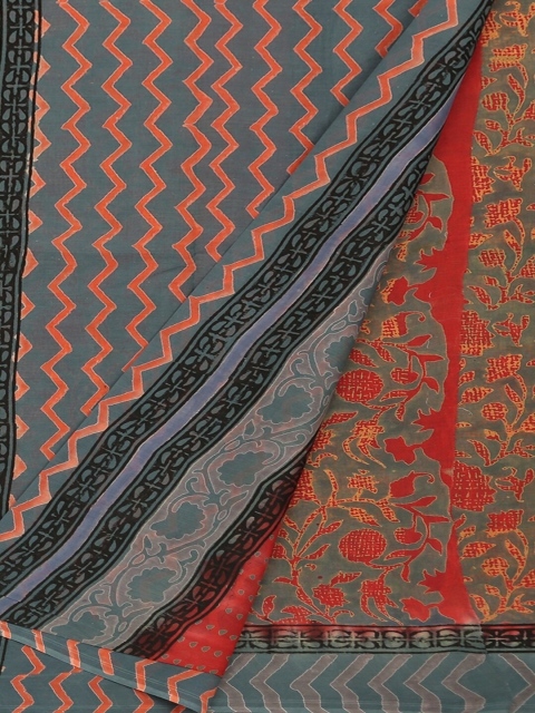 

Pothys Grey & Red Pure Cotton Printed Saree