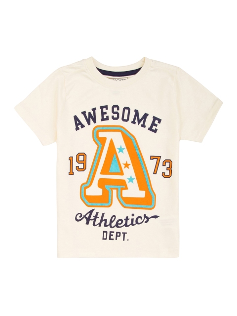 

Cherokee Boys Cream-Coloured Printed Round Neck T-shirt
