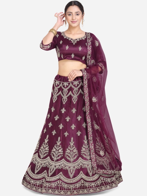 

Mitera Women Burgundy & Gold-Coloured Embroidered Lehenga & Choli With Dupatta