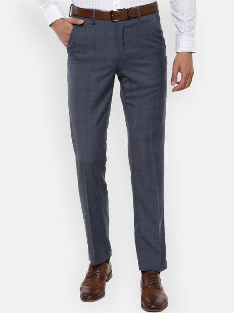 

Van Heusen Men Blue Regular Fit Checked Formal Trousers