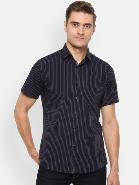 Van Heusen Sport Men Black Slim Fit Striped Casual Shirt