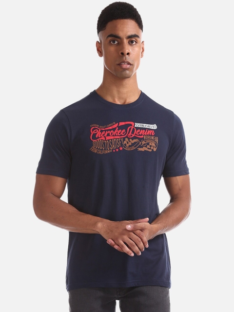 

Cherokee Men Navy Blue Printed Round Neck T-shirt