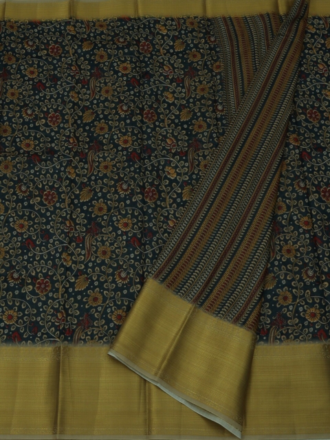 

Pothys Navy Blue & Gold-Toned Jute Silk Printed Saree