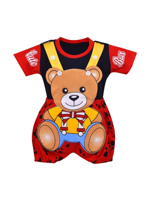 

Wish Karo Boys Red & Navy Blue Printed Dungarees With T-Shirt