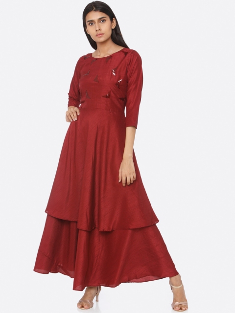 

RAISIN Women Maroon Embroidered Maxi Dress