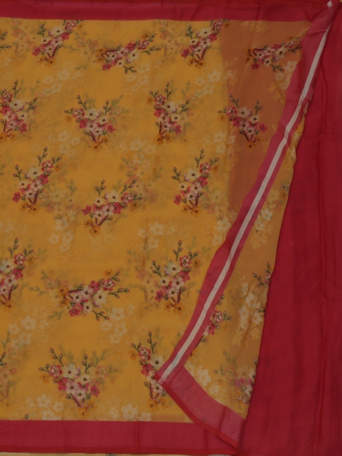 

Pothys Mustard Yellow & Red Poly Georgette Printed Saree