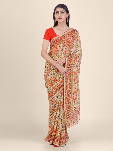 

Hastakala Orange & Beige Poly Georgette Printed Saree