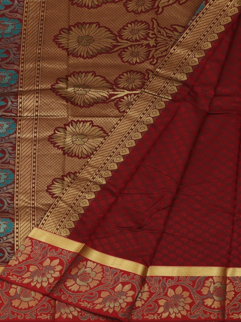 

Pothys Teal Green & Maroon Art Silk Woven Design Saree