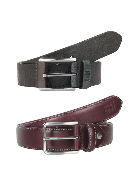 

echt Men Set of 2 Black & Brown Solid Leather Belts