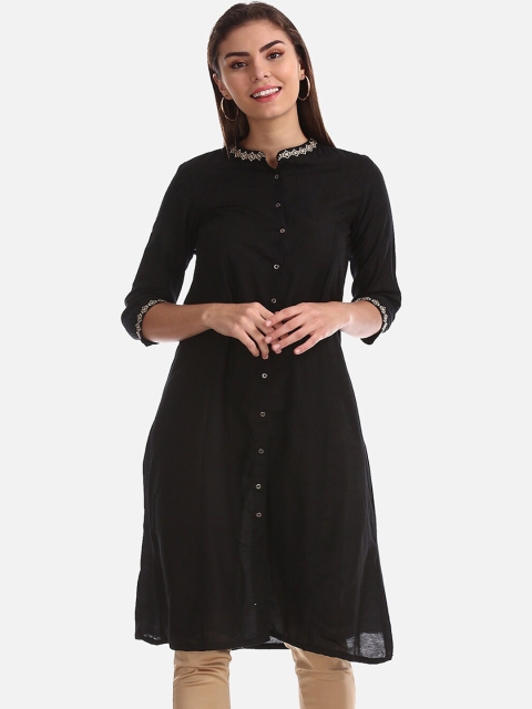 

Karigari Women Black Solid A-Line Kurta