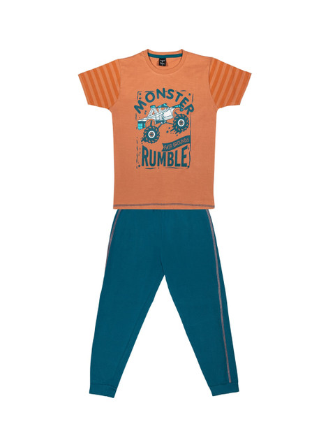 

Todd N Teen Boys Rust & Teal Printed T-shirt with Pyjamas