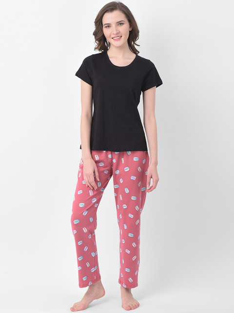 

Clovia Women Pink & Black Printed Night Suits