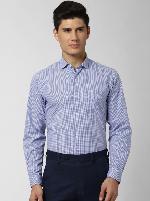 Peter England Men Blue Slim Fit Checked Formal Shirt