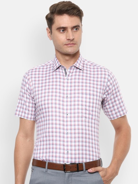 

Van Heusen Men White & Pink Regular Fit Checked Formal Shirt